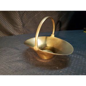 Vintage Miniature Flower Basket Polished Cast Brass Metal Art Figurine 6"